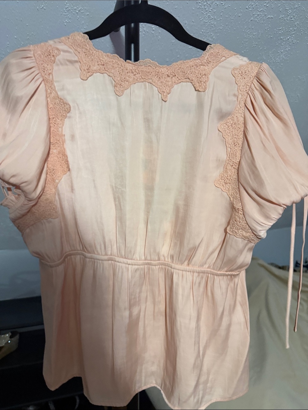 Free People Peach Lace Trim Peasant Top